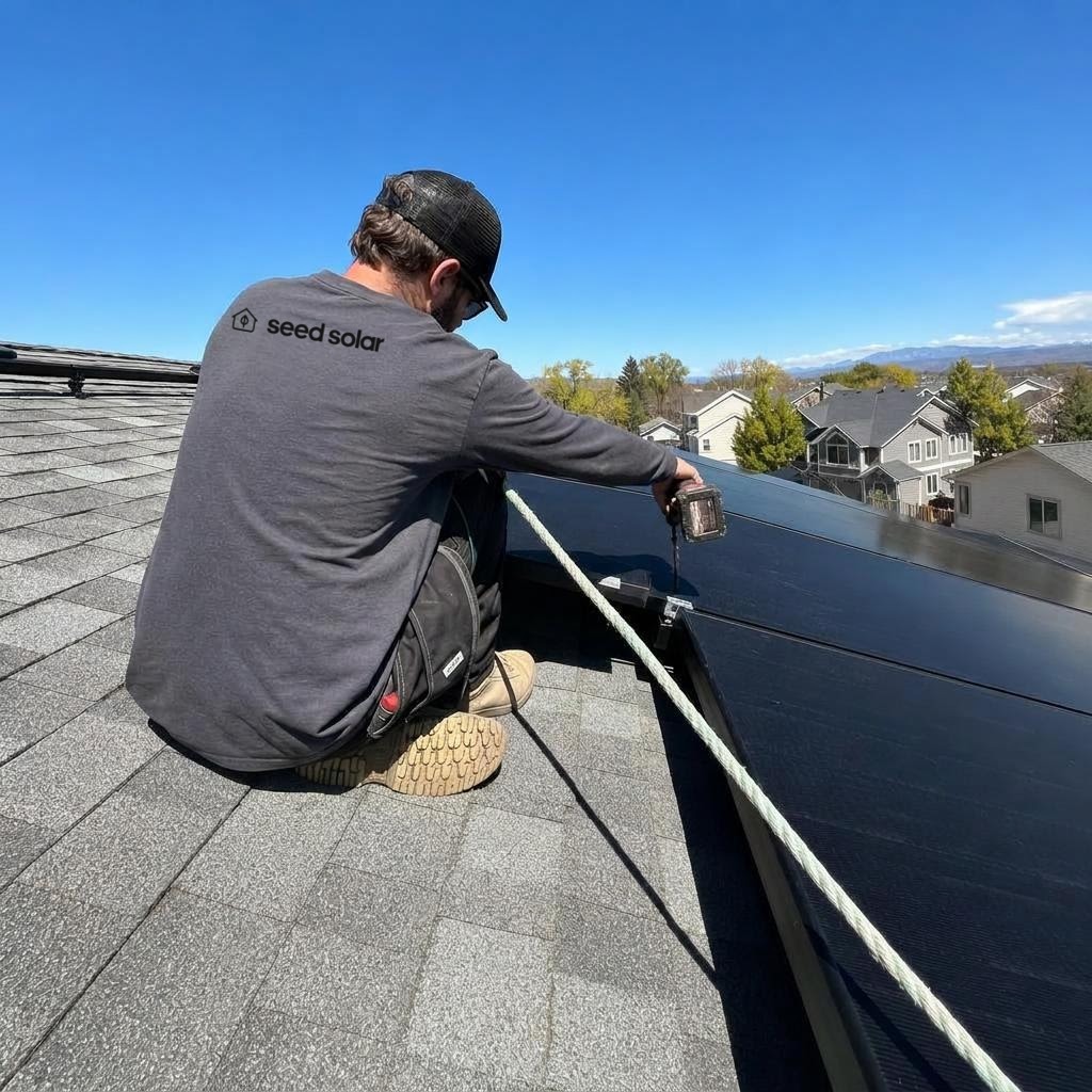 Seed Solar installation crew working on a roof